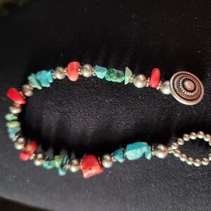 Turquoise and Coral Beaded Bracelet